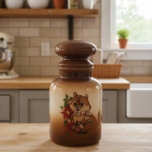 Vintage 1982 Christmas fox cookie & treat jar